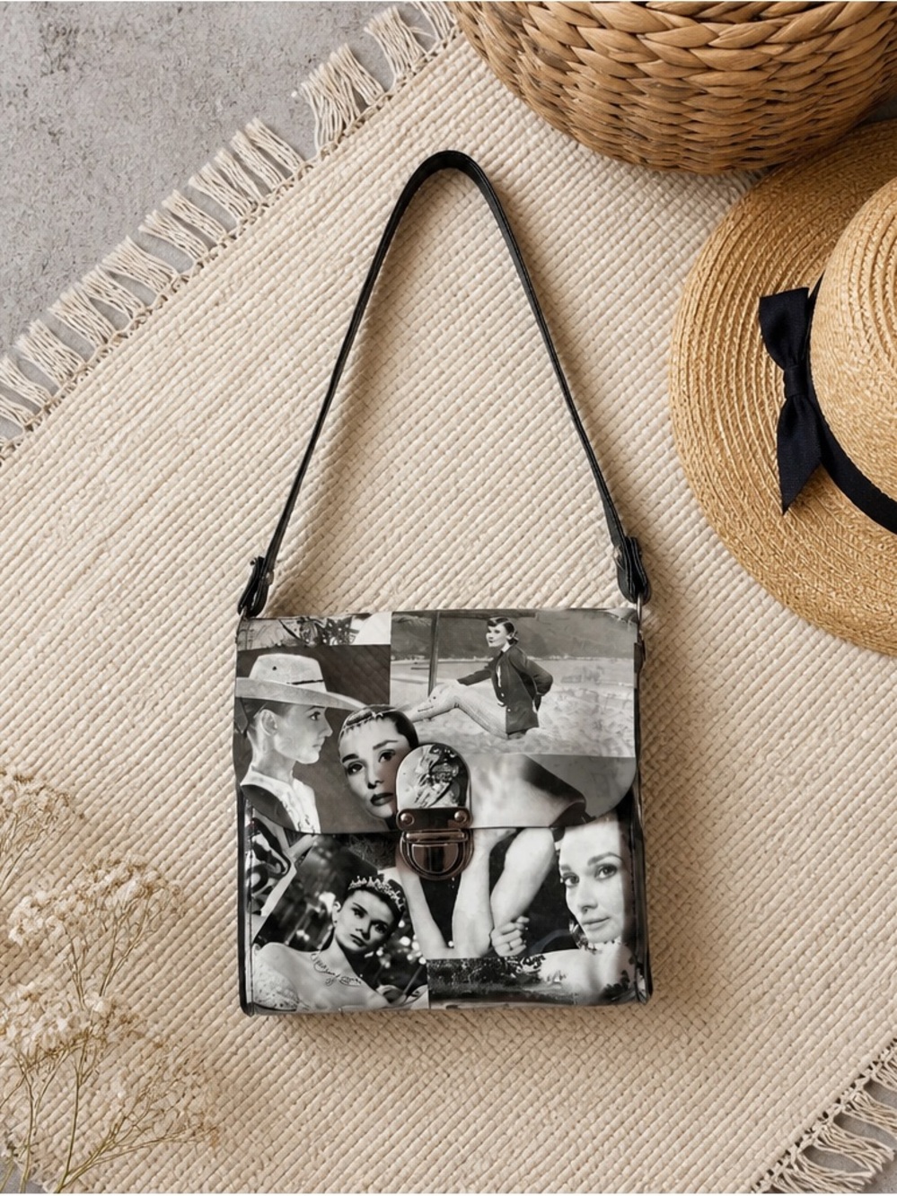 Black & White Audrey Hepburn Photo Collage Shoulder Bag
